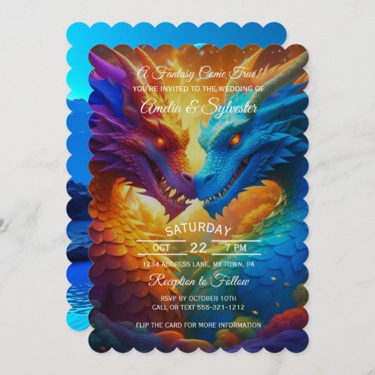 Bunte Drachen bei Hochzeiten in der Liebe Einladung (Vorne/Hinten)