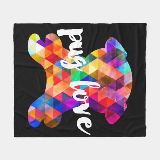 Bunte Dreieck-Muster-Mops-Silhouette-Mops-Liebe Fleecedecke (Vorderseite (Horizontal))
