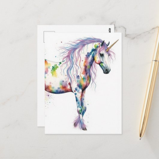 Bunte Einhorn-Fantasie Postkarte (Vorderseite/Rückseite Beispiel)