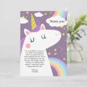 Bunte Einhorn- und Regenbogenfeier Dankeskarte (Stehend Vorderseite)