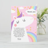 Bunte Einhorn- und Regenbogenfeier Dankeskarte (Stehend Vorderseite)