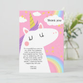 Bunte Einhorn- und Regenbogenfeier Dankeskarte (Stehend Vorderseite)