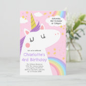 Bunte Einhorn- und Regenbogenfeier Einladung (Stehend Vorderseite)