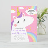 Bunte Einhorn- und Regenbogenfeier Einladung (Stehend Vorderseite)