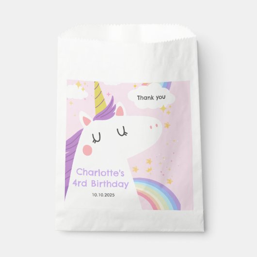 Bunte Einhorn- und Regenbogenfeier Geschenktütchen (Vorderseite)