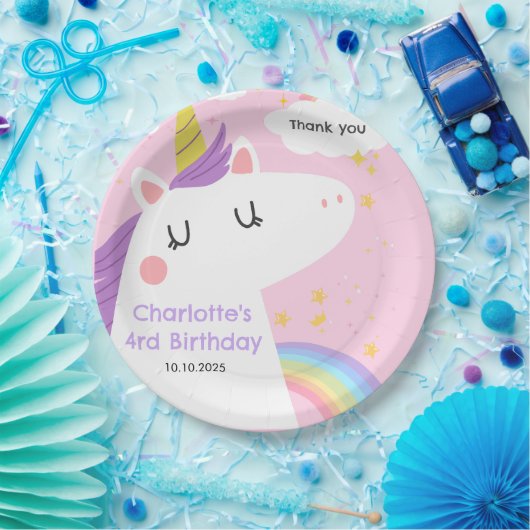 Bunte Einhorn- und Regenbogenfeier Pappteller (Party)
