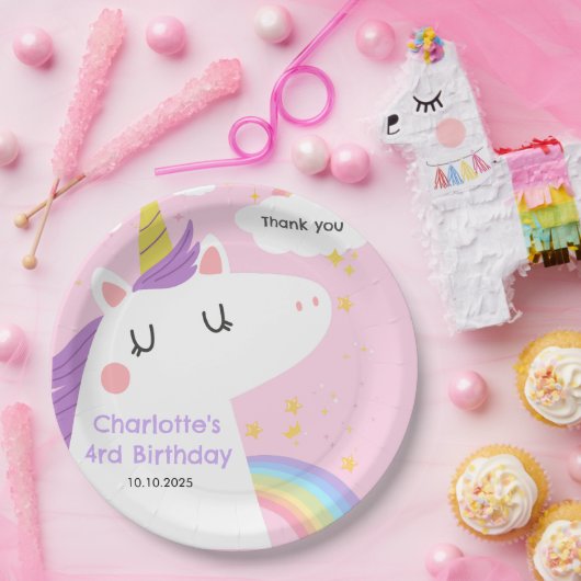 Bunte Einhorn- und Regenbogenfeier Pappteller (Party)