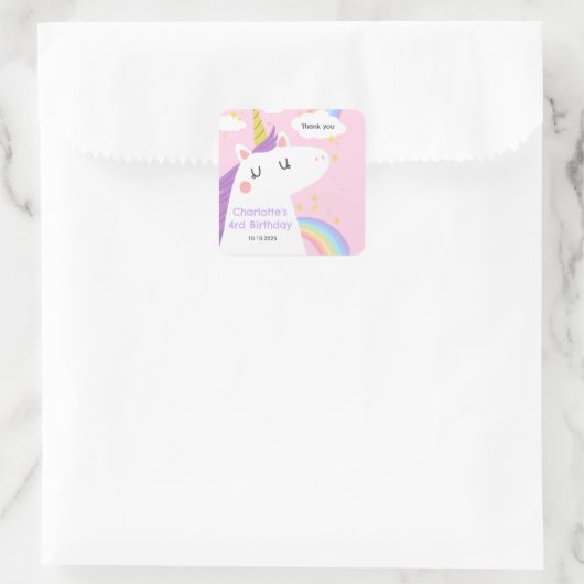 Bunte Einhorn- und Regenbogenfeier Quadratischer Aufkleber (Tasche)