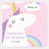 Bunte Einhorn- und Regenbogenfeier Quadratischer Aufkleber (Vorderseite)