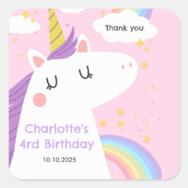 Bunte Einhorn- und Regenbogenfeier Quadratischer Aufkleber