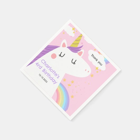 Bunte Einhorn- und Regenbogenfeier Serviette (Ecke)