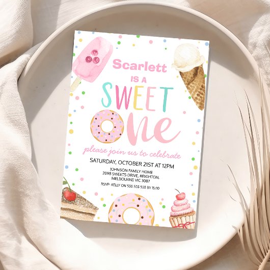 Bunte Eiscreme Kuchen Süß 1. Geburtstag Einladung