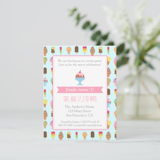 Bunte Eiscreme-Muster-Party Einladungen (Stehend Vorderseite)