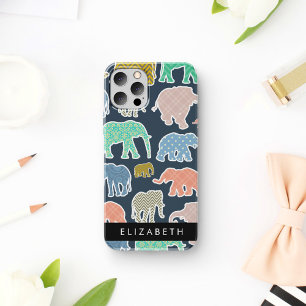 Bunte Elefanten, Elefantenmuster, Ihr Name iPhone 16 Hülle