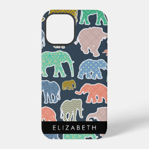 Bunte Elefanten, Elefantenmuster, Ihr Name iPhone 12 Pro Hülle