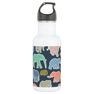 Bunte Elefanten, Elefantenmuster, Zickzack Edelstahlflasche