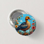 Bunte Ente zwischen lebendigen Blumen Button (Vorne & Hinten)