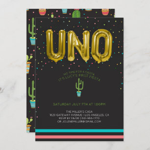 Bunte erste Fiesta-Geburtstag UNO-Ballone Einladung