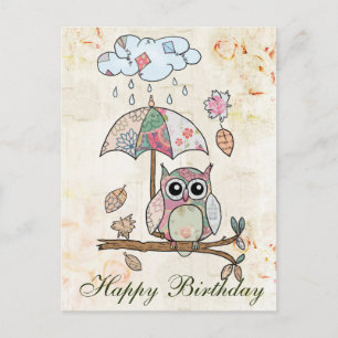 Bunte Eule im Regen Postkarte