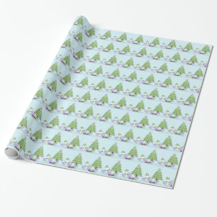 Bunte Eule & Weihnachtsbaum mit Geschenken Geschenkpapier