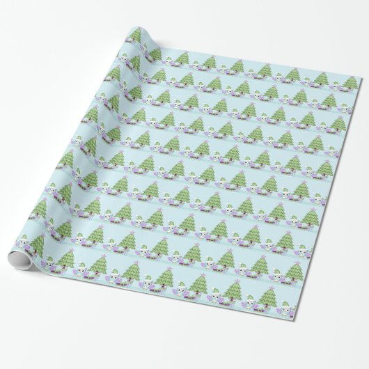 Bunte Eule & Weihnachtsbaum mit Geschenken Geschenkpapier (Ungerollt)
