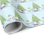 Bunte Eule & Weihnachtsbaum mit Geschenken Geschenkpapier (Rolleneckpunkt)