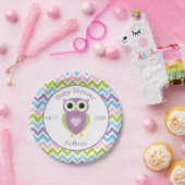 Bunte Eule, Zickzackmuster-Babyparty Platte Pappteller (Party)
