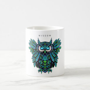 Bunte Eulen-Grafik mit Weisheitszitat Kaffeetasse