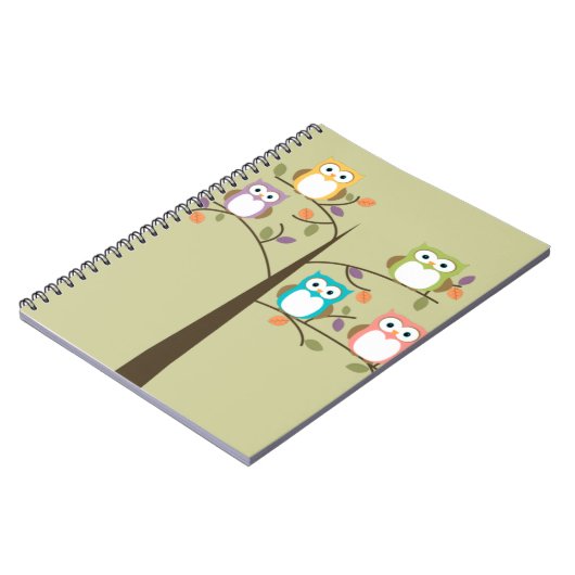 Bunte Eulen im hübschen Baum Notizblock (Linke Seite)