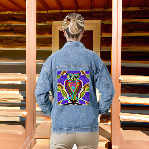 Bunte Eulen-Kunst mit KI Jeansjacke