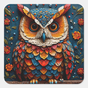 🦉 Bunte Eulen Künstlerische Wildlife-Geschenke Quadratischer Aufkleber