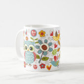 Bunte Eulen und Blumen-glückliche Tasse (Vorderseite Links)