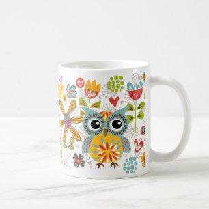 Bunte Eulen und Blumen-glückliche Tasse