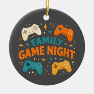 Bunte Familien-Spielnacht Keramik Ornament