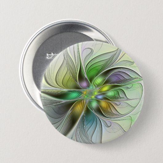 Bunte Fantasy-Blume Moderne Abstrakte Fraktal Button (Vorne & Hinten)