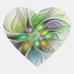 Bunte Fantasy-Blume Moderne Abstrakte Fraktal Herz-Aufkleber