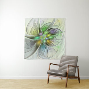 Bunte Fantasy-Blume Moderne Abstrakte Fraktal Wandteppich