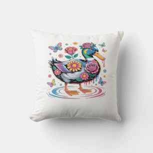 Bunte Fantasy-Ente mit Blumen und Schmetterlingen Kissen