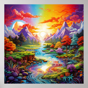 Bunte Fantasy-Psychedelische Surreal-Landschaft Poster
