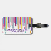 Bunte Farbe, die abstraktes Monogramm tropft Gepäckanhänger (Rückseite horizontal)