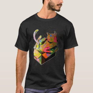 Bunte Farbspritzer-Pappkarton-spielende Katze T-Shirt