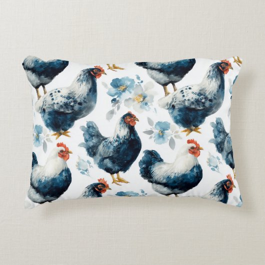 Bunte Farm-Hähne und Hennen  Dekokissen (Vorderseite)
