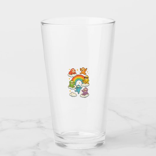 Bunte Faultiere mit einem Regenbogen Kawaii Faulti Glas (Vorderseite)