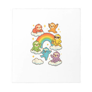 Bunte Faultiere mit einem Regenbogen Kawaii Faulti Notizblock