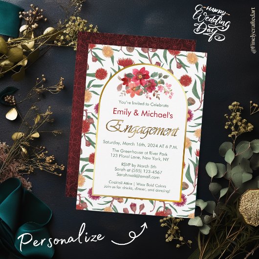 Bunte, fette Blumenbäume: Engagement Party Einladung