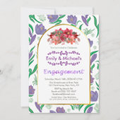 Bunte, fette Blumenblüten Gold-Engagement-Partei Einladung (Vorderseite)