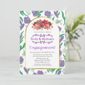 Bunte, fette Blumenblüten Gold-Engagement-Partei Einladung (Stehend Vorderseite)