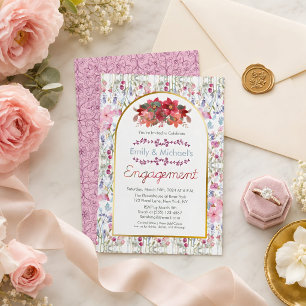 Bunte, fette Blumenblüten Gold-Engagement-Partei Einladung