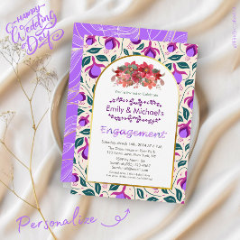 Bunte, fette Blumenblüten Gold-Engagement-Partei Einladung