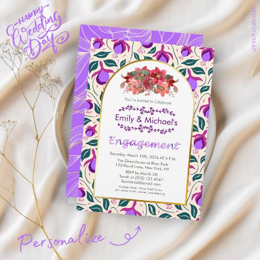 Bunte, fette Blumenblüten Gold-Engagement-Partei Einladung